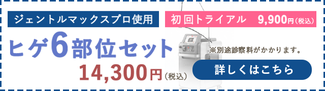 ジェントルマックスプロ使用 ヒゲ6部位セット14,300円（税込）初回トライアル9,900円（税込）